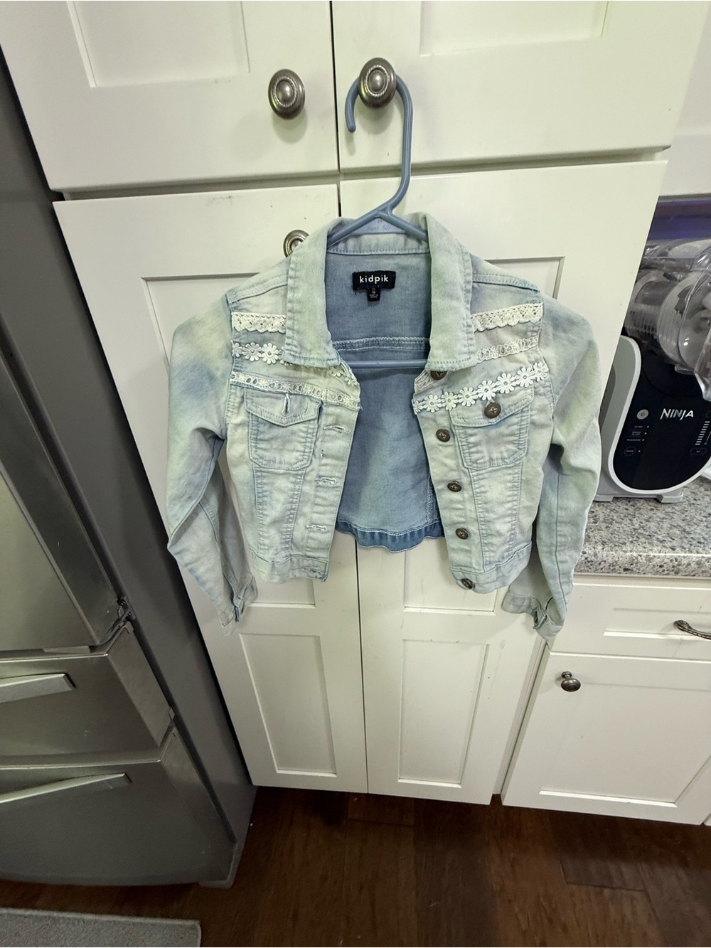 kidpik Light Blue Denim Jacket with Lace Applique